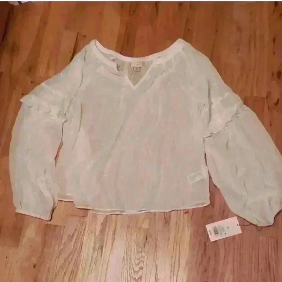 A New Day sheer Boho White and Gold Shine Long Sleeve Blouse Top Size XL NWT - Picture 2 of 8